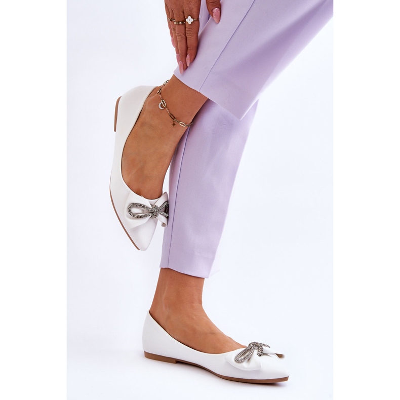 WS1 Eleganti Ballerine Con Fiocco E Strass Bianchi Una Volta bianca 2
