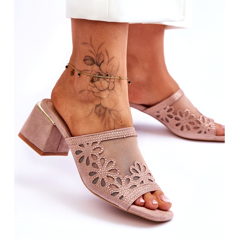 S.Barski Tacchi da donna con mesh e zirconi S. Barski KV-612-1 beige 1