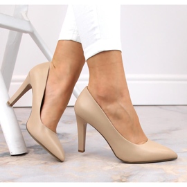 Decoltè tacco alto da donna beige caffè Sergio Leone 1446 1