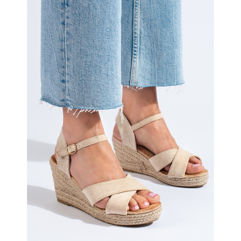 Sandalo espadrillas con zeppa da donna beige Shelovet 1