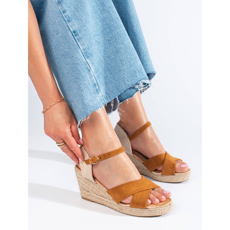 Sandali con zeppa espadrillas da donna marroni Shelovet marrone 1
