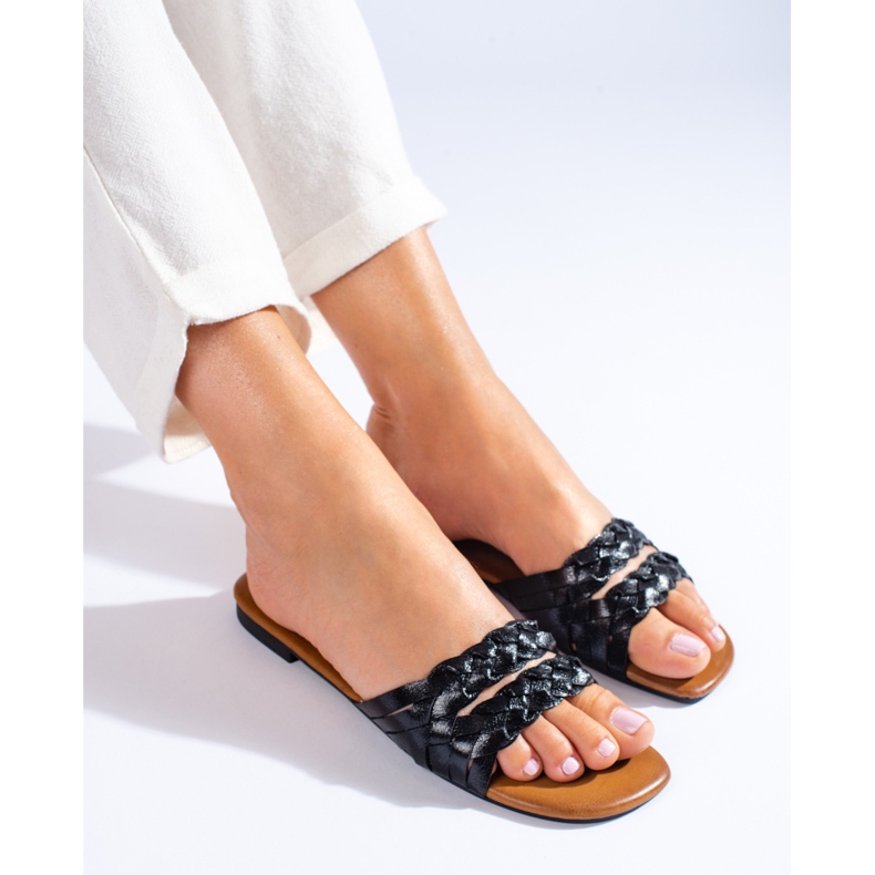Pantofole intrecciate nere Shelovet da donna nero 1