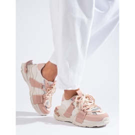 Sneakers bianche e rosa con suola spessa di Shelovet bianca 2