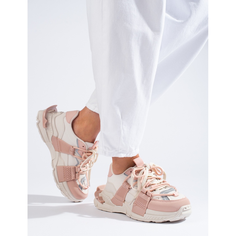 Sneakers bianche e rosa con suola spessa di Shelovet bianco 2