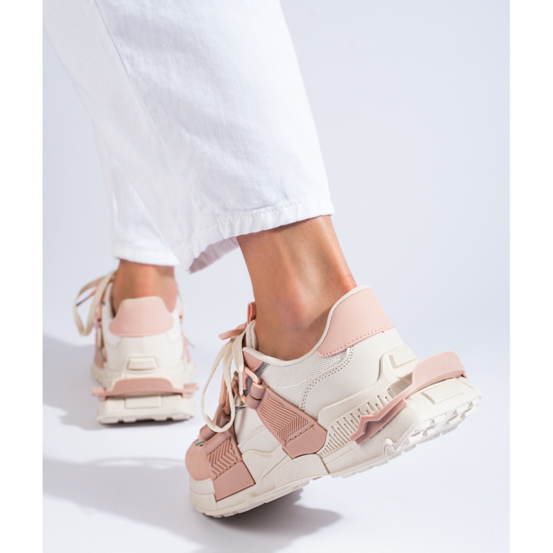 Sneakers bianche e rosa con suola spessa di Shelovet bianco 1