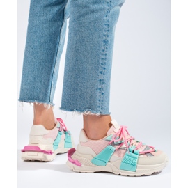 Sneakers multicolori da donna su suola spessa Shelovet rosa 1